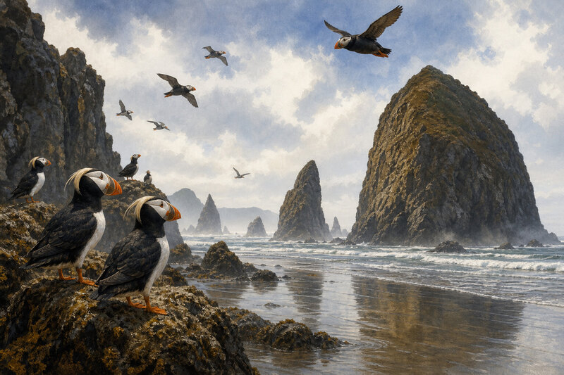Puffins at Cannon Beach Oregon