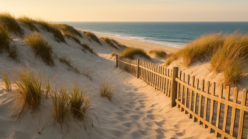 Cape Cod dunes and beach scene