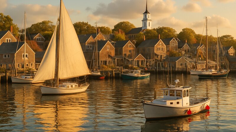 Cape Cod harbor town scene
