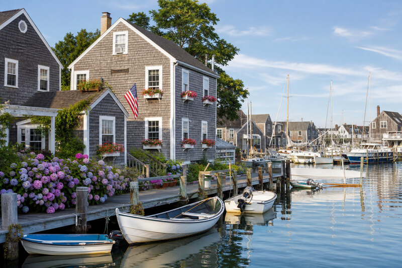 Cape Cod harbor town scene