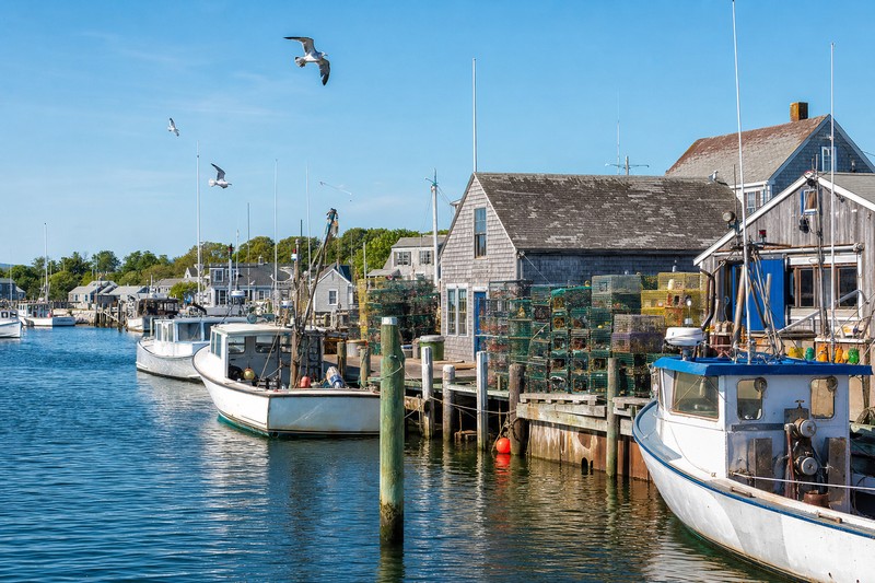 Contextual working harbor and fishing boats in Chatham