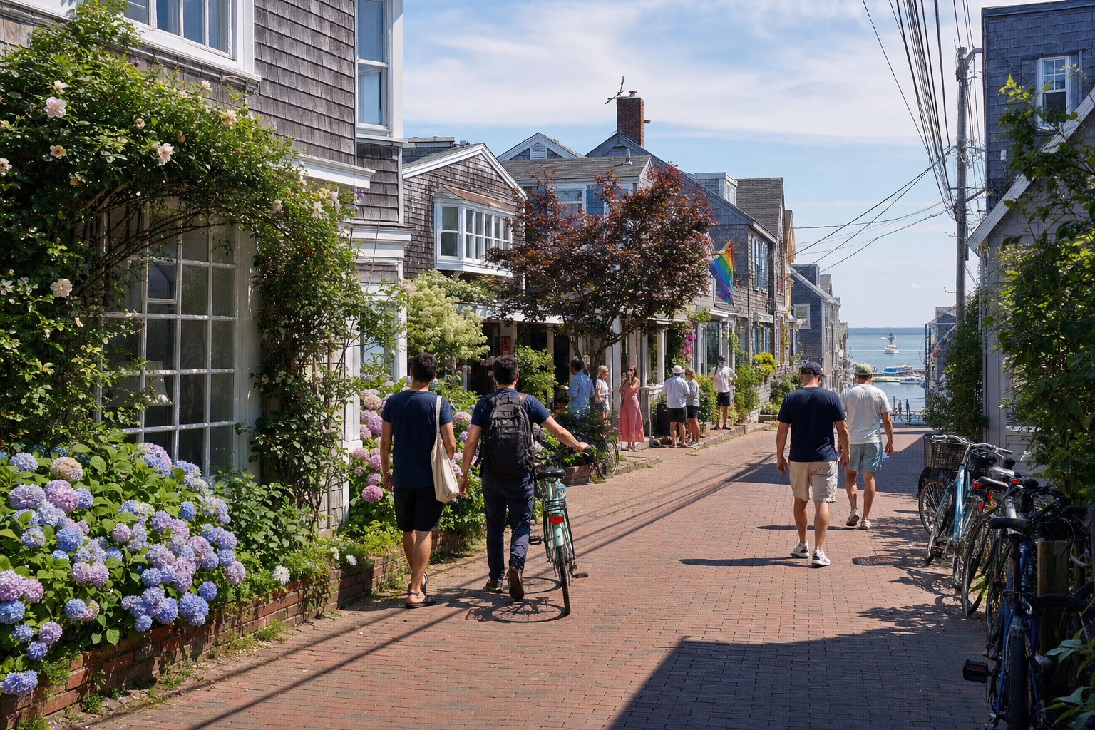 Contextual Provincetown-style village street near the Cape Cod harbor