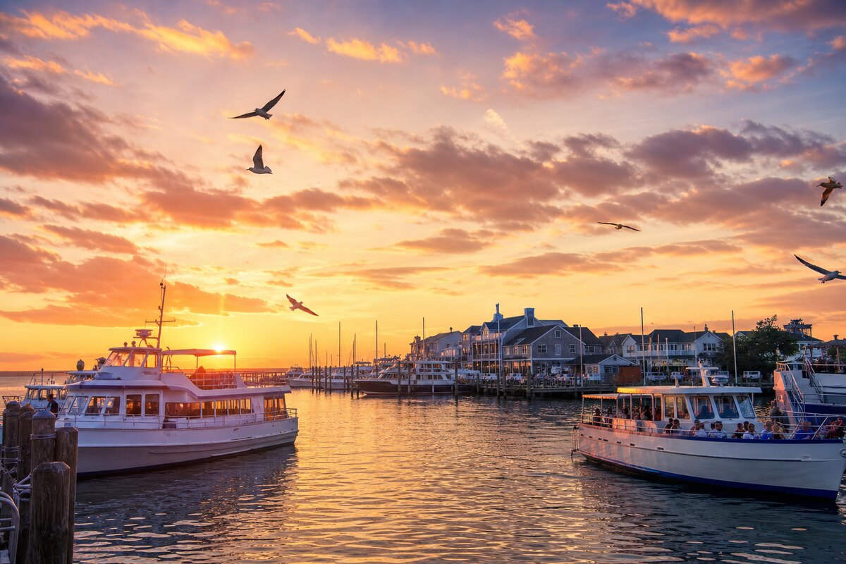 Cape May harbor sunset near seafood restaurants