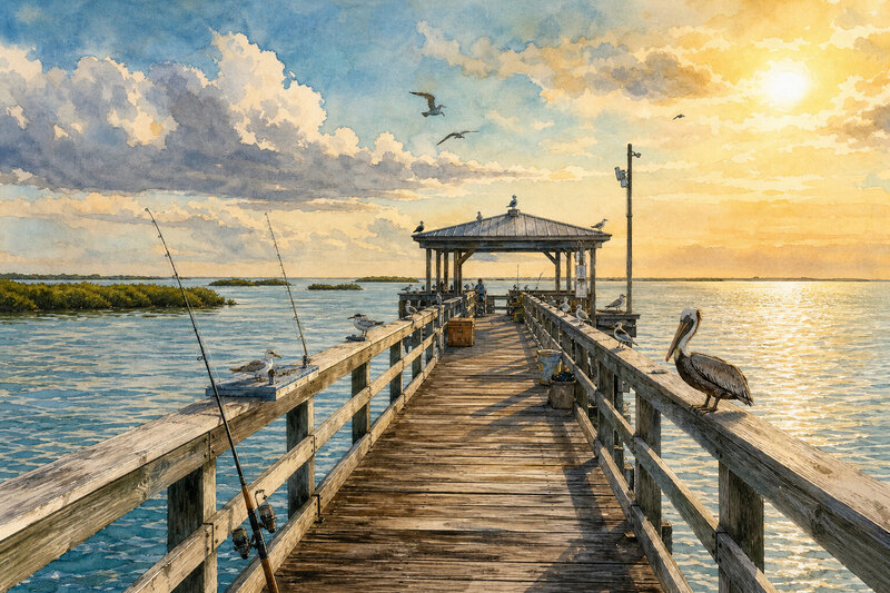 Fishing at Cedar Key Florida at sunset