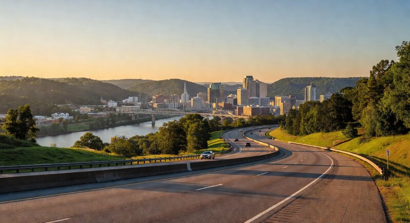 Road arriving toward Chattanooga and the Tennessee River