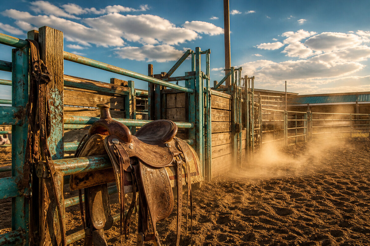 Rodeo arena atmosphere at Cheyenne Frontier Days without signs or logos