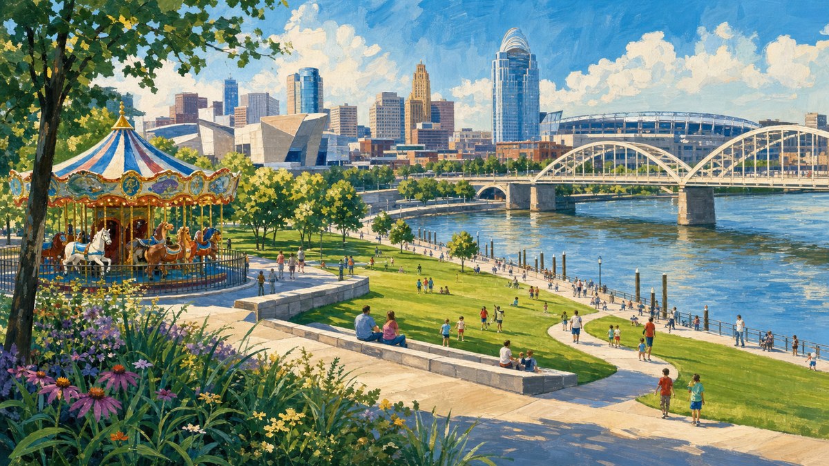 Cincinnati riverfront park and bridge walk