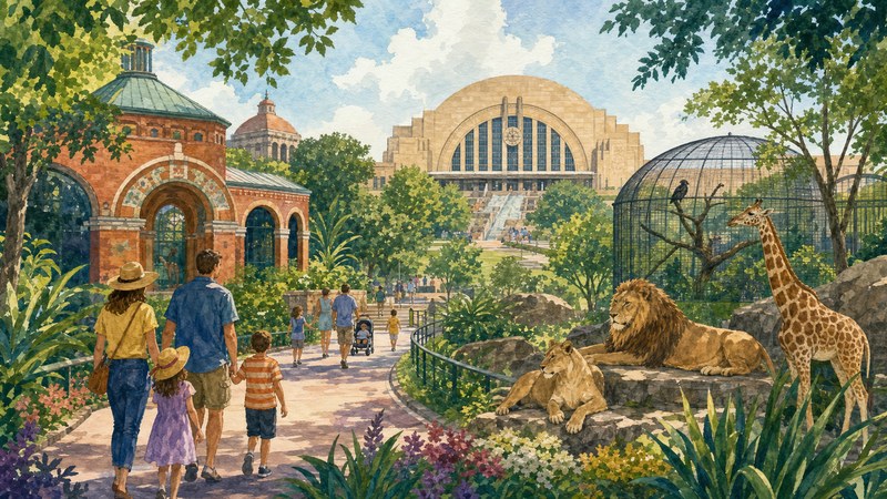 Union Terminal, the zoo, and riverfront play