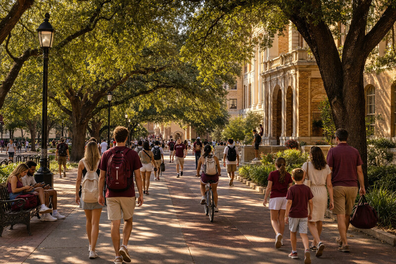 Contextual shaded university walk in College Station