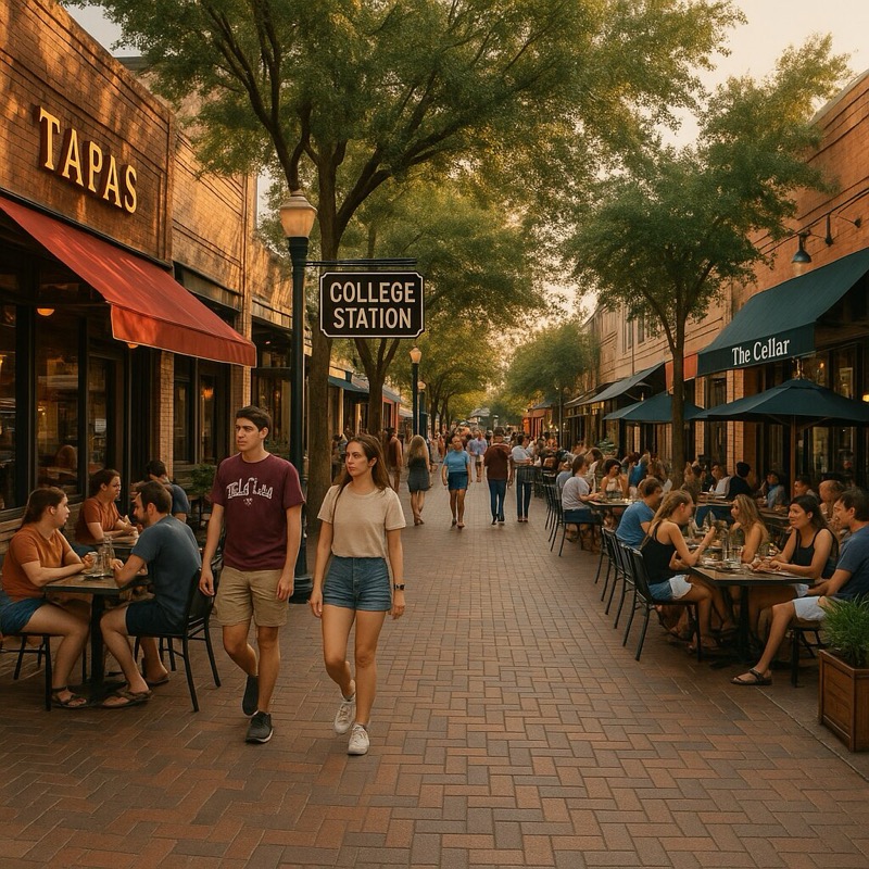 Walkable dining district in College Station