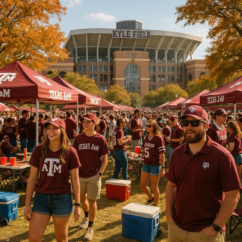 Tailgate scene in College Station on gameday