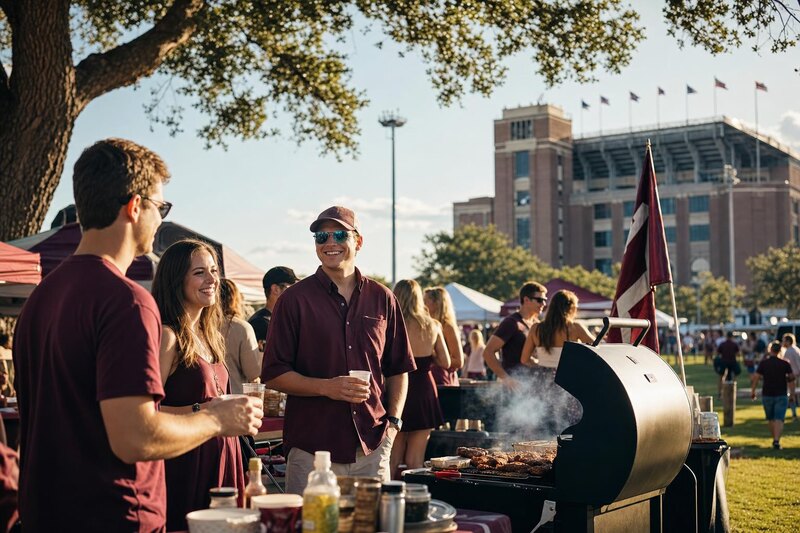 Tailgate scene in College Station on gameday