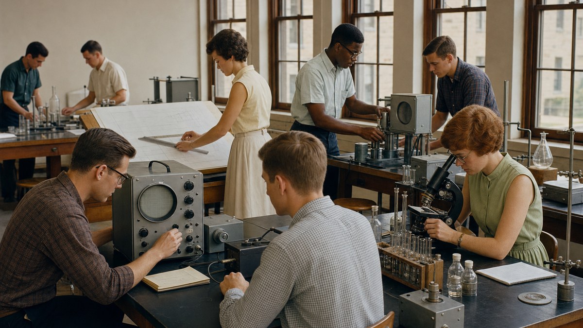 Editorial reconstruction of a diverse 1960s university science laboratory