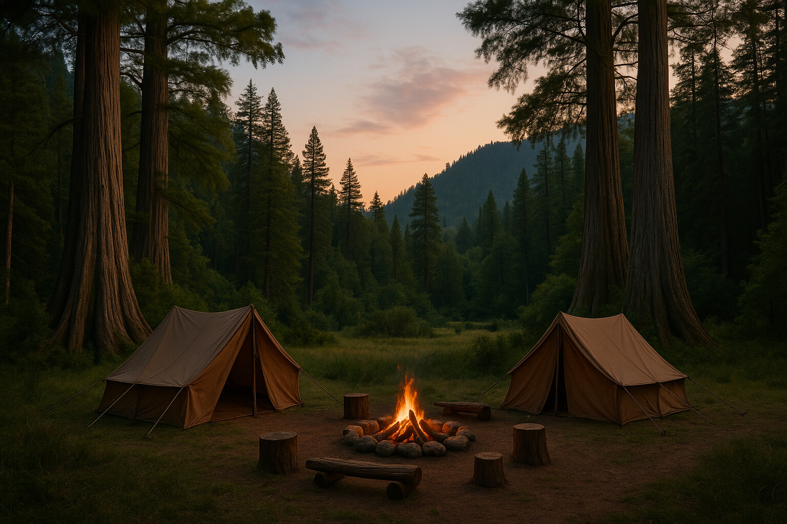 Camping under trees near Congaree