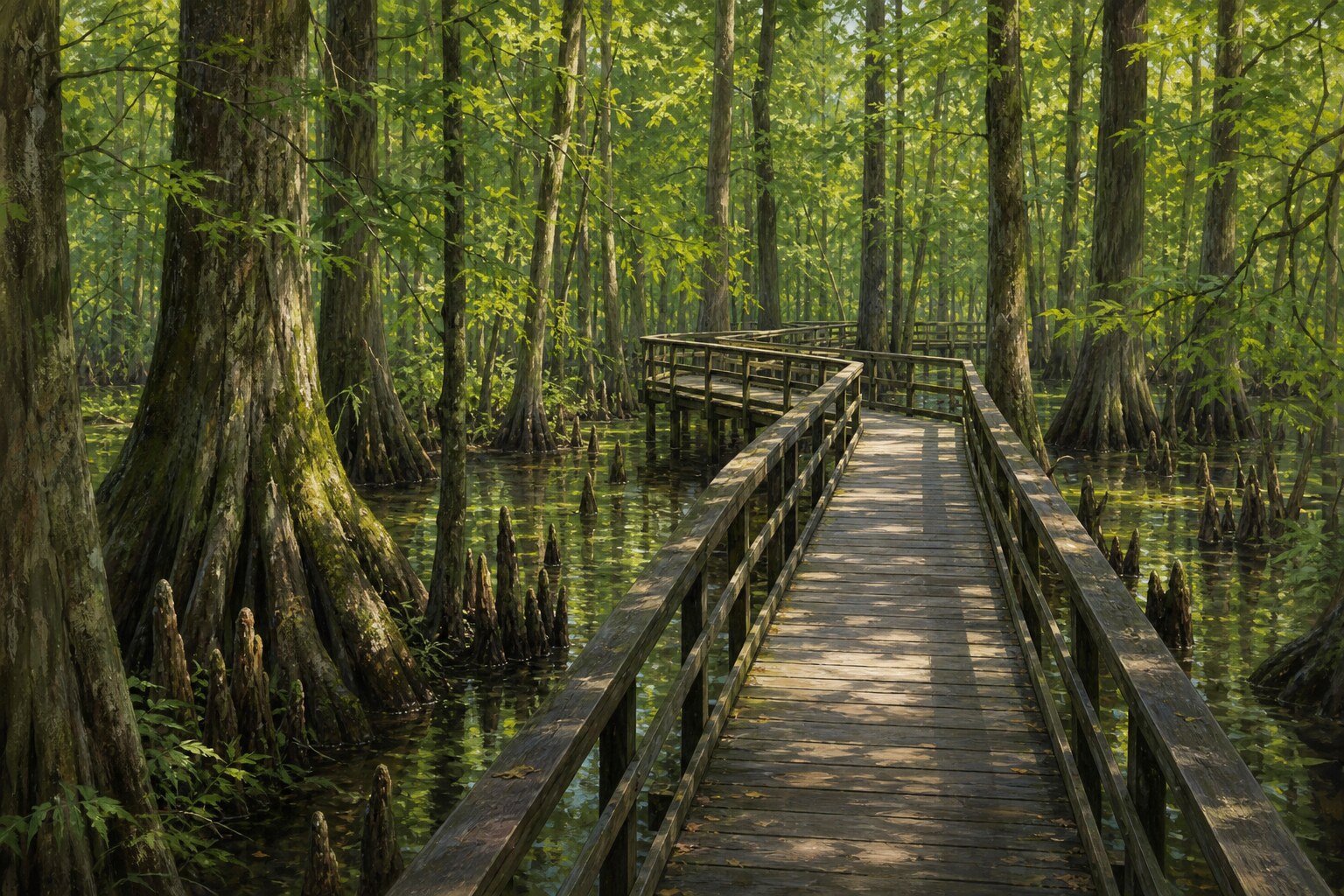 Floodplain water and cypress habitat beneath Congaree's canopy