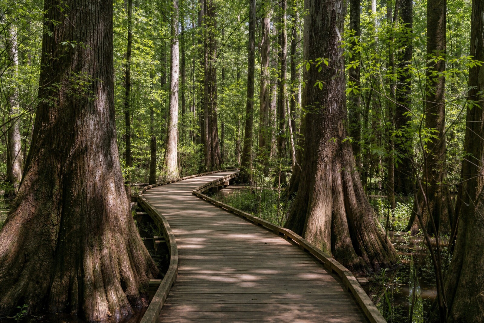 Forest trail at golden hour in Congaree