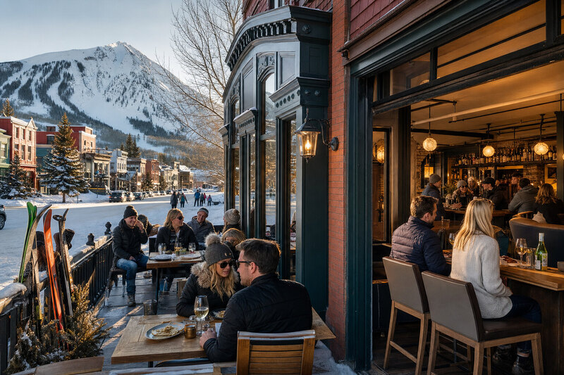 Warm après-ski restaurant scene in Crested Butte