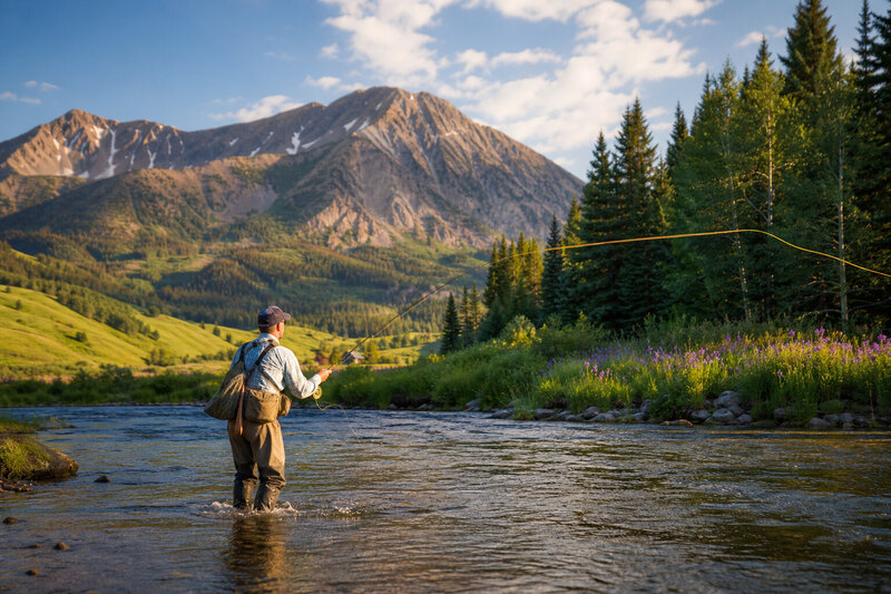 Fly fishing on a Colorado mountain river near Crested Butte