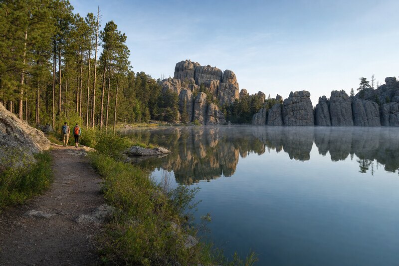 Granite shoreline and trail beside Sylvan Lake