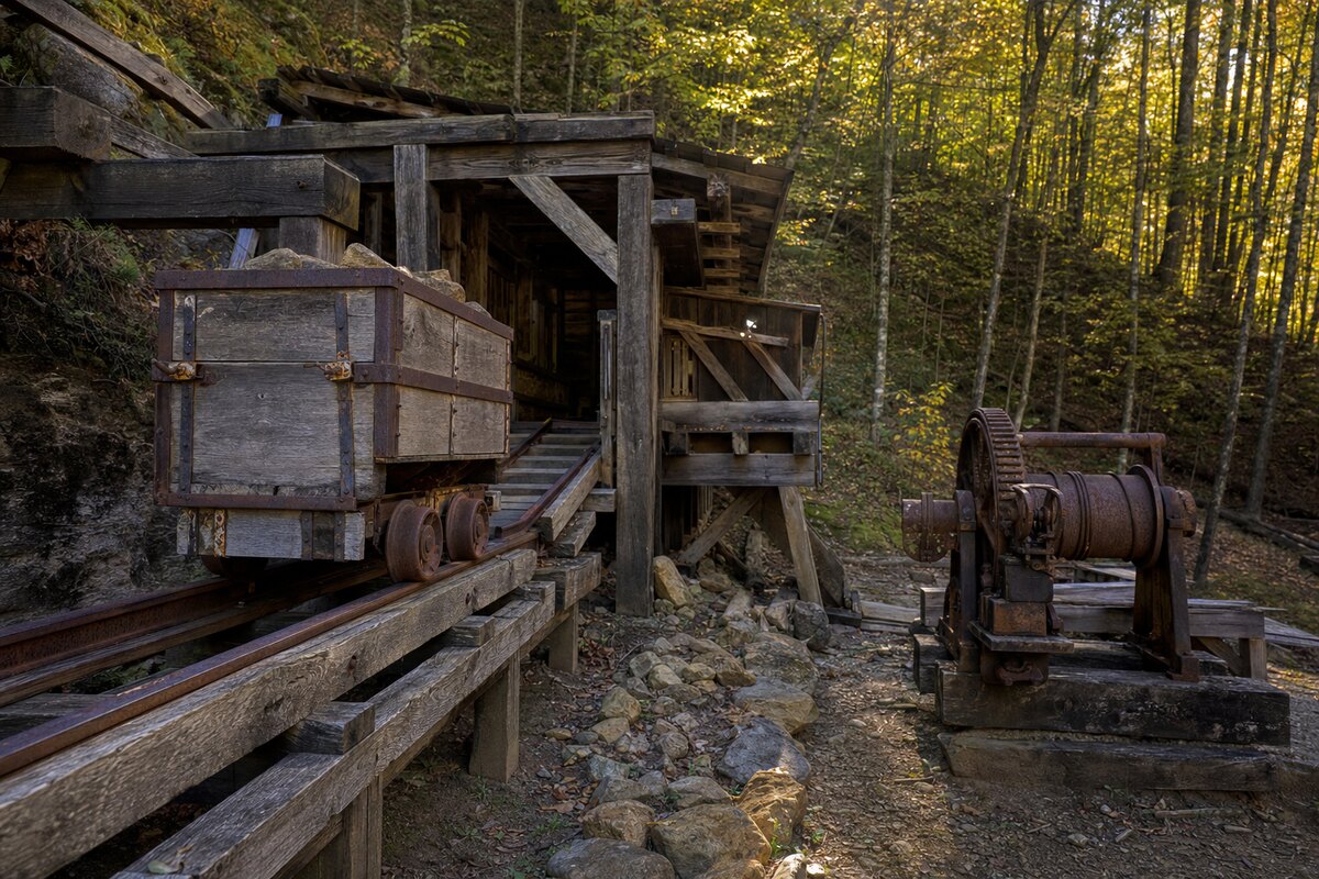 Contextual illustration of historic gold-mining machinery