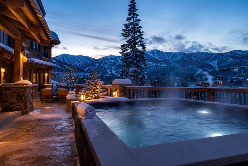 Outdoor hot tub at a snowy Deer Valley lodge