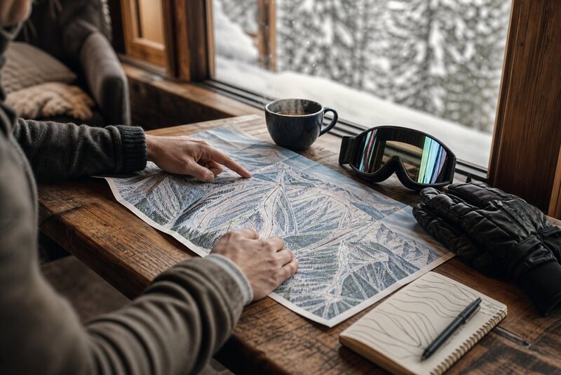 Hands reviewing a Deer Valley ski map