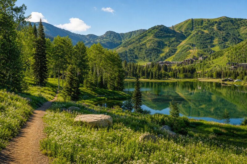 Deer Valley summer trail through aspens and wildflowers