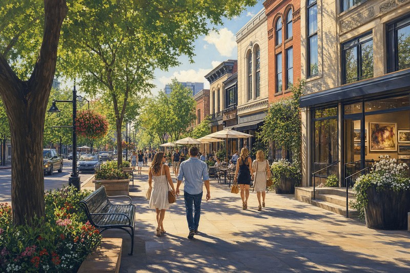 Shops and walkable streets in Denver's Cherry Creek district