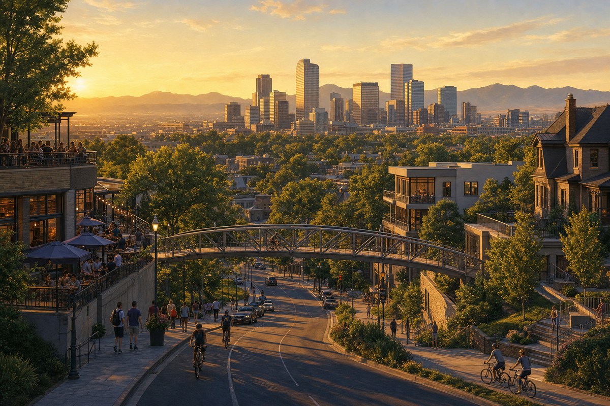 LoHi neighborhood with a view toward the Denver skyline