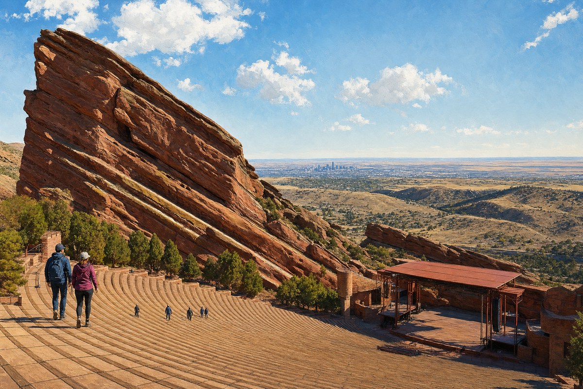 Red Rocks Amphitheatre and sandstone formations in daylight