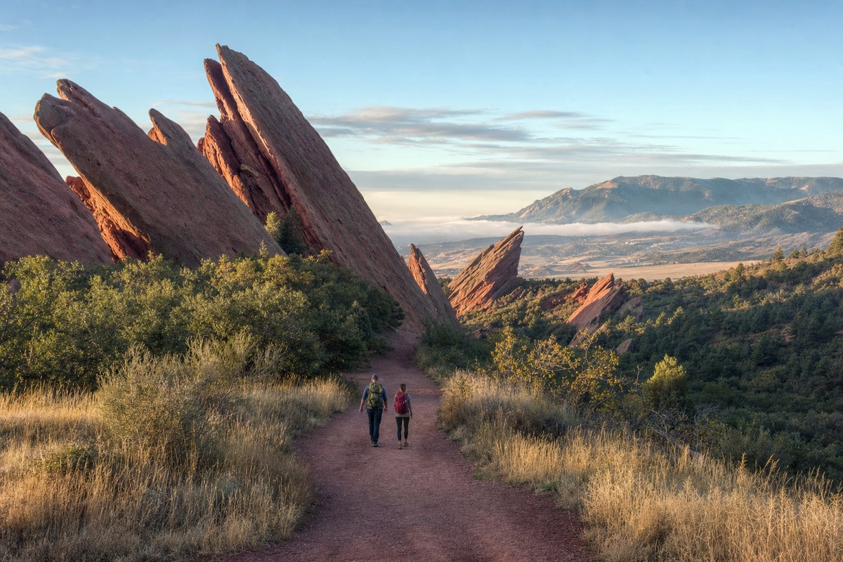 Foothill trail through red sandstone in Red Rocks Park
