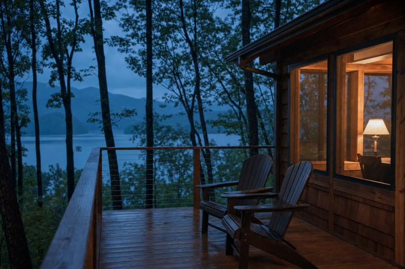 A wooded lake-area villa porch near Lake Jocassee