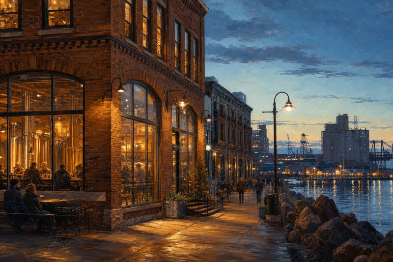 Duluth craft brewery evening near the waterfront