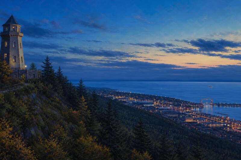 Duluth hillside overlook above Lake Superior harbor