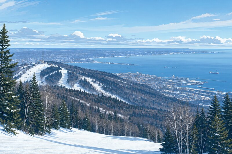 Winter ski ridge above Lake Superior near Duluth