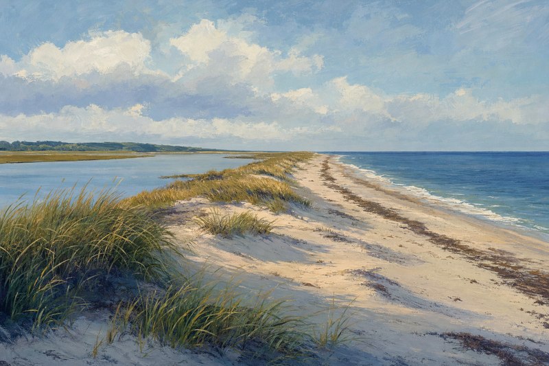 Illustration of a sandy barrier beach between ocean and sheltered water