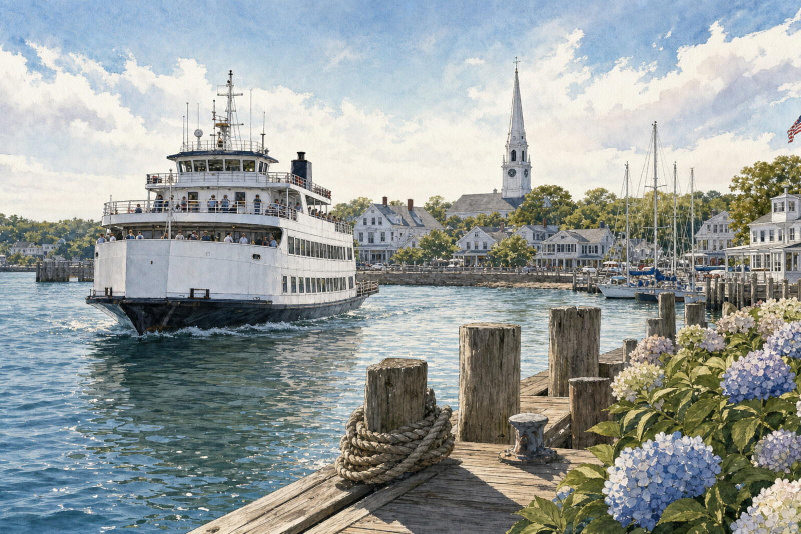 Martha's Vineyard ferry arrival scene