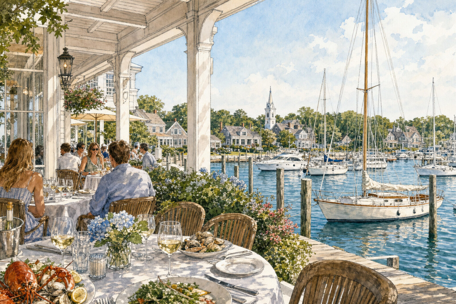 Edgartown harbor dining scene