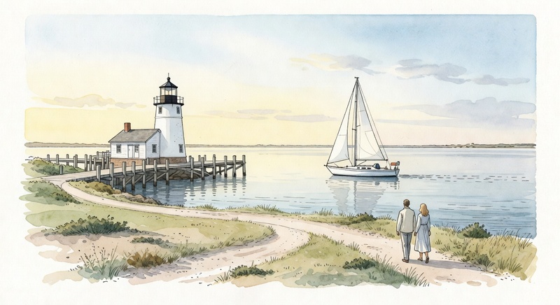 Edgartown lighthouse and harbor scene