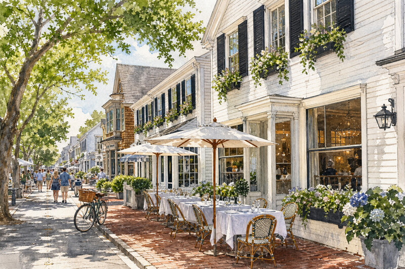 Main Street in Edgartown near village restaurants and cafés