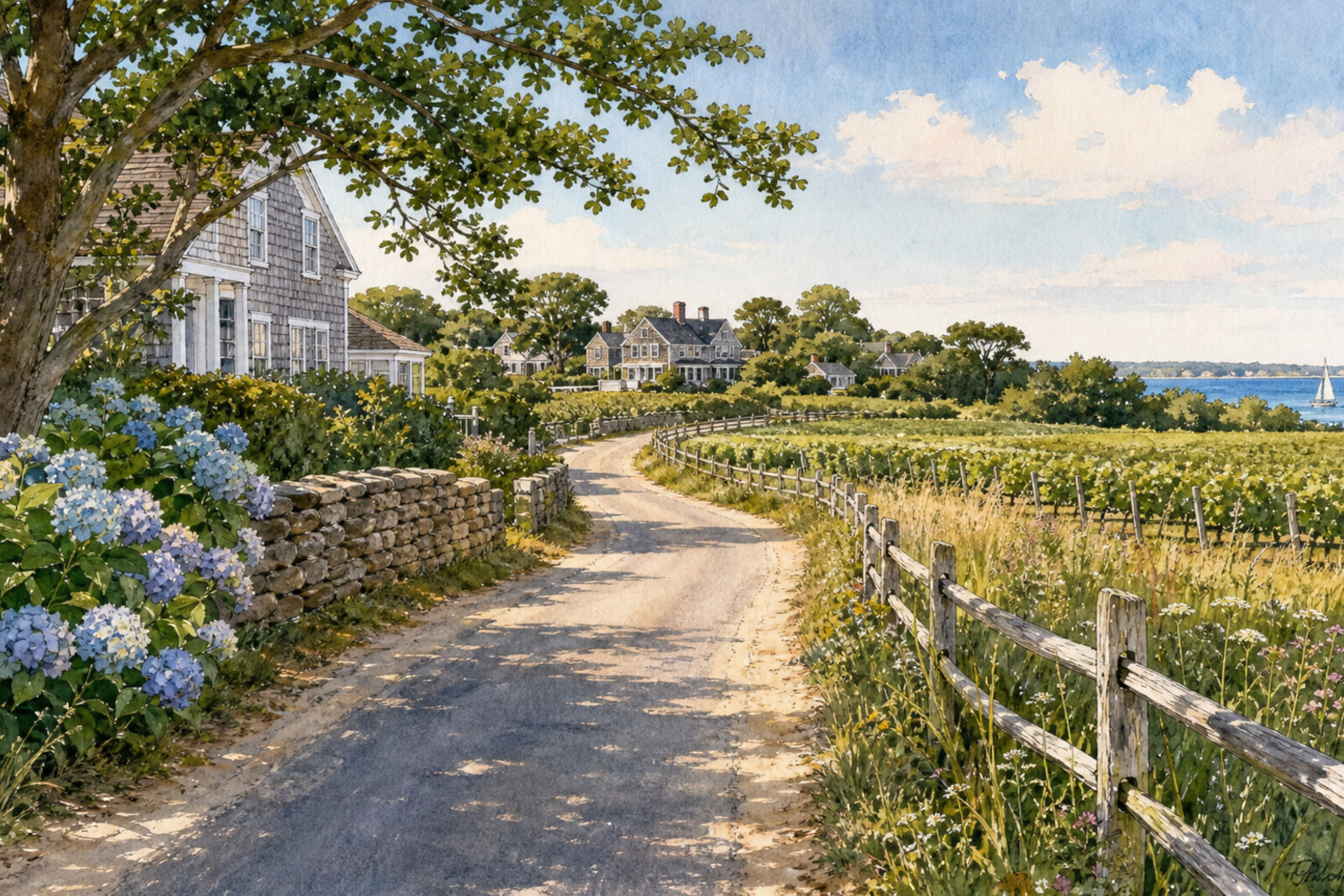 Martha's Vineyard road and coastal landscape near Edgartown