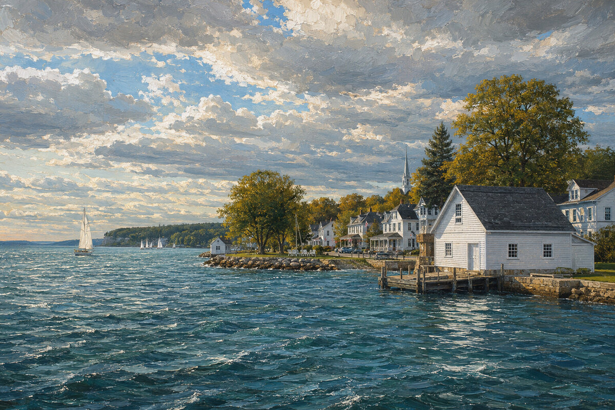 Painterly clouds and wind crossing sailboats on Eagle Harbor