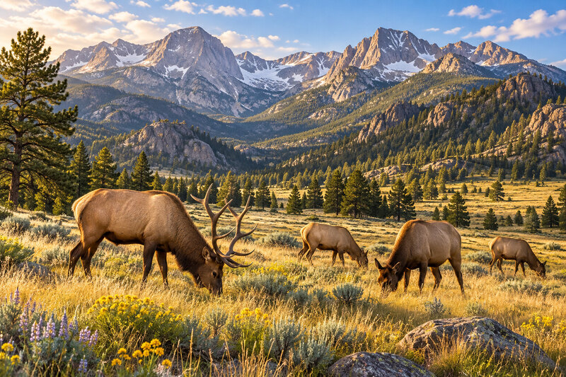 Alpine wildlife and mountain scenery near Estes Park