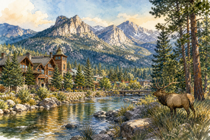 Estes Park activity scene with mountain views