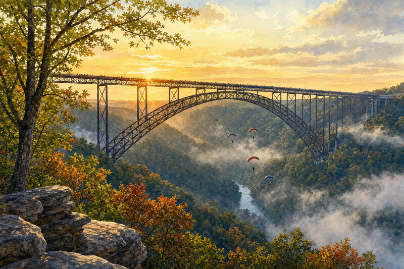 Bridge Day morning near New River Gorge Bridge