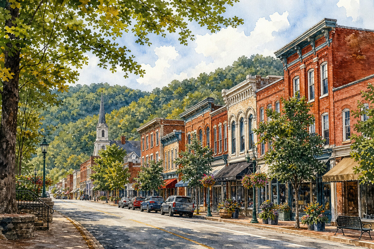 Downtown Fayetteville in the Appalachian hills