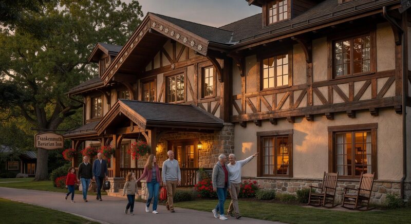 Bavarian-themed hotel evening