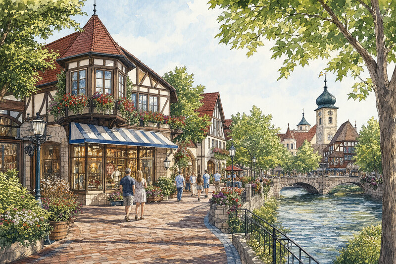 Frankenmuth River Place shops during a village weekend