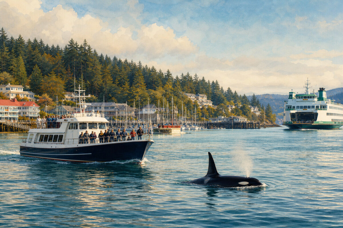 Whale-watch boat leaving Friday Harbor for the Salish Sea