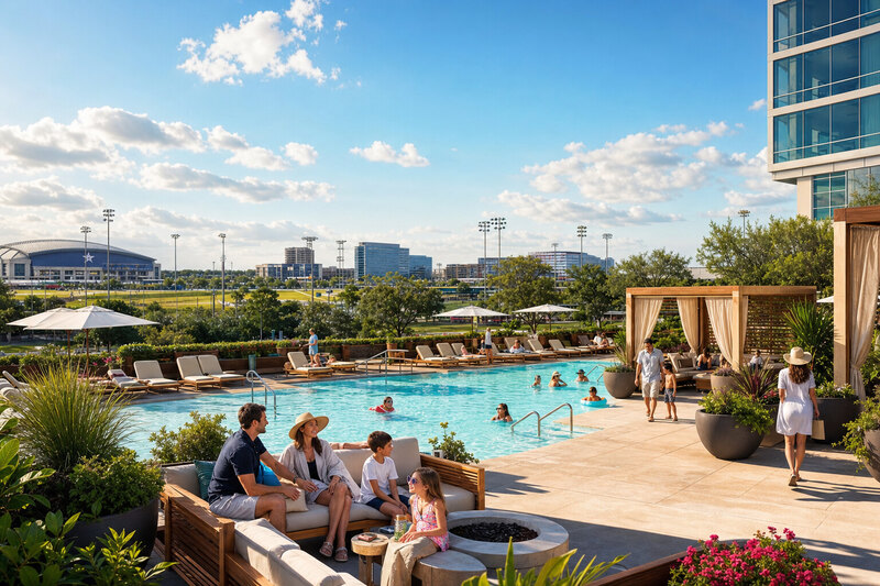 Bright family resort scene in Frisco